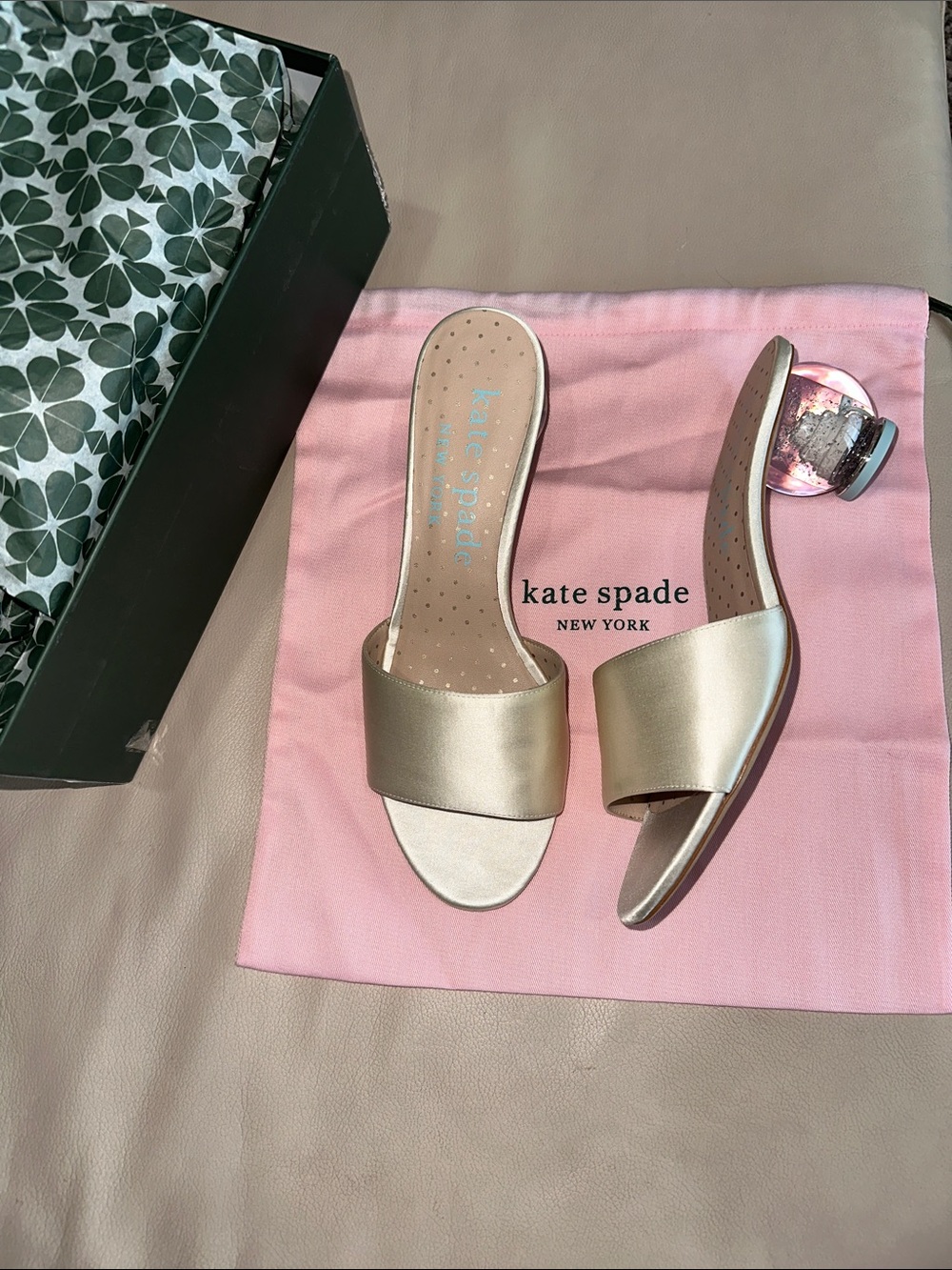 Kate Spade Love Slide Sandal in Ivory Bridal - leather and Satin kitten heel